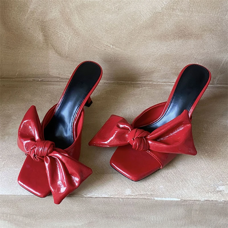 

Eilyken 2026 Summer Fashion Butterfly-kont Square Toe Slide Women Slippers Sexy Thin High Heels Striptease Shoes