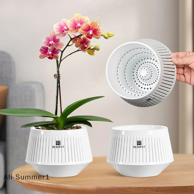 【E】Meshpot Orchid Pots With Holes Flower Pot For Repotting Plastic Planter Indoor-Outdoor Plants Home Decorative Air Plant Pot