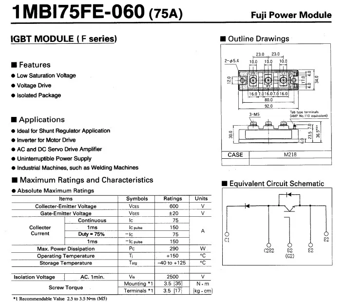 Module d'alimentation IGBT, 1MBI100H-025, 100A, 250V, 1MBI75FE060, 75A, 600V