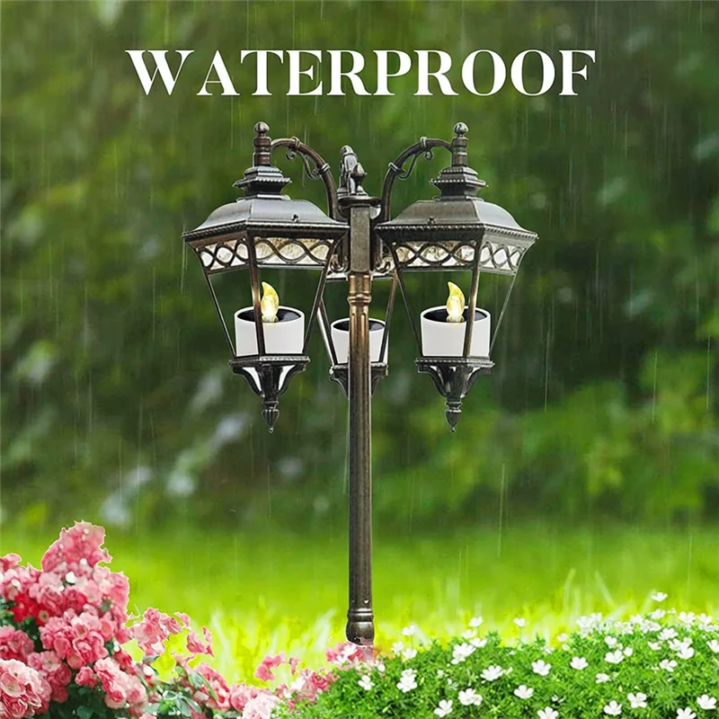 AT02-Paquete de 6 luces de té solares LED impermeables, velas parpadeantes sin llama para exteriores con sensor de luz