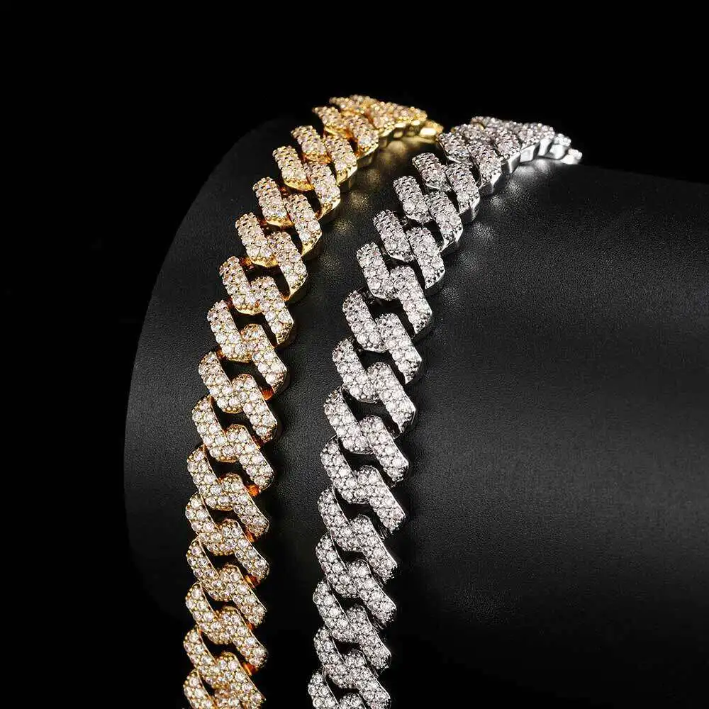 Luxury 16 18 20 22 24 Inches 12mm Moissanite Necklace Hip Hop Jewelry Miami Cuban Chain 925 Silver Jewelry Set.