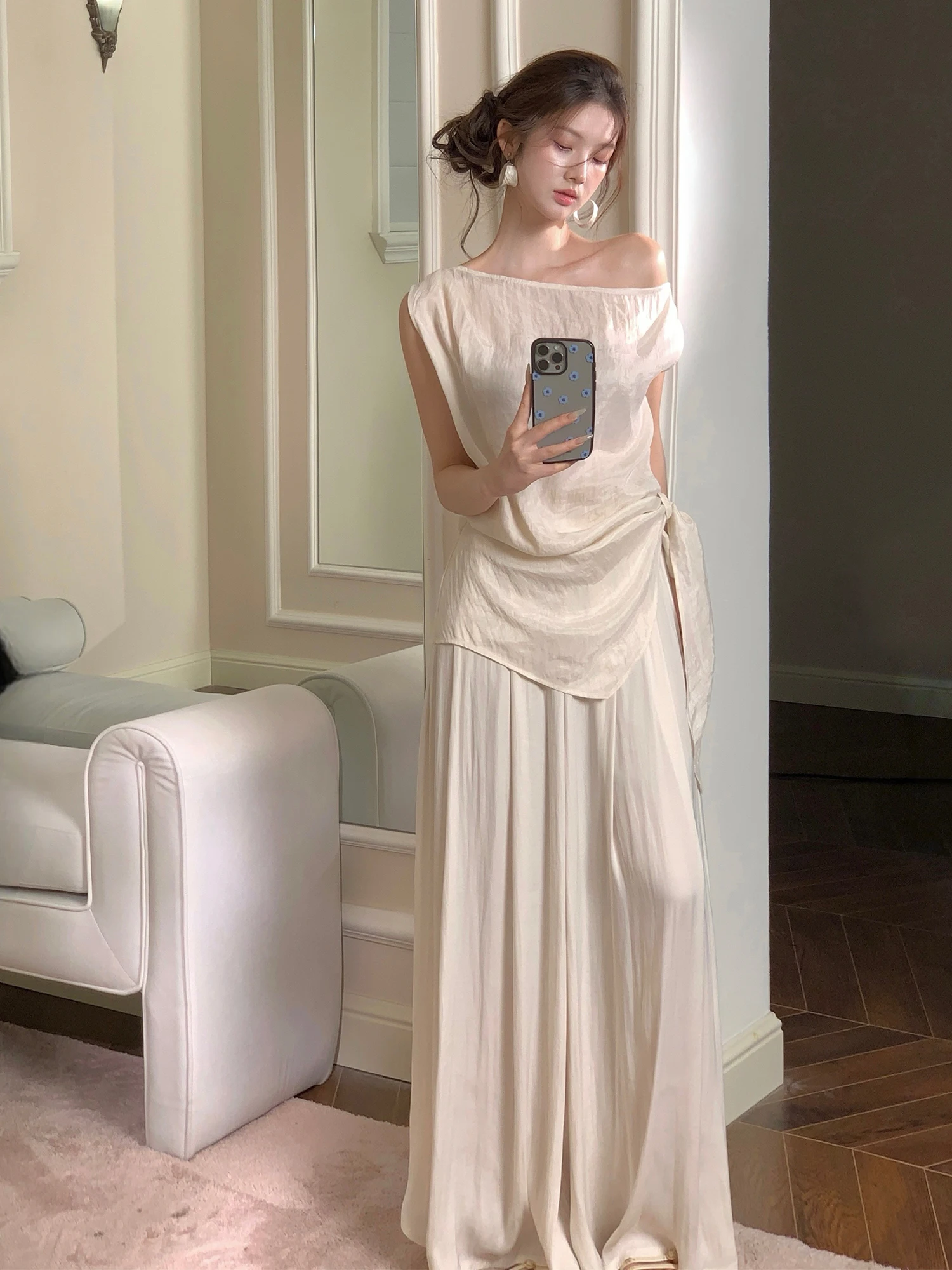 

Свободный комфортный женский комплект из двух предметов с открытыми плечами, дышащий, повседневный, летний, модный, для подружек невесты