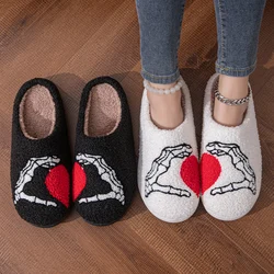 Couples Home Slippers Skull Hand Love Heart Valentine's Day Gift Winter Warmy Cotton Shoes Non Slip Fluffy Comfy Shoes Gift