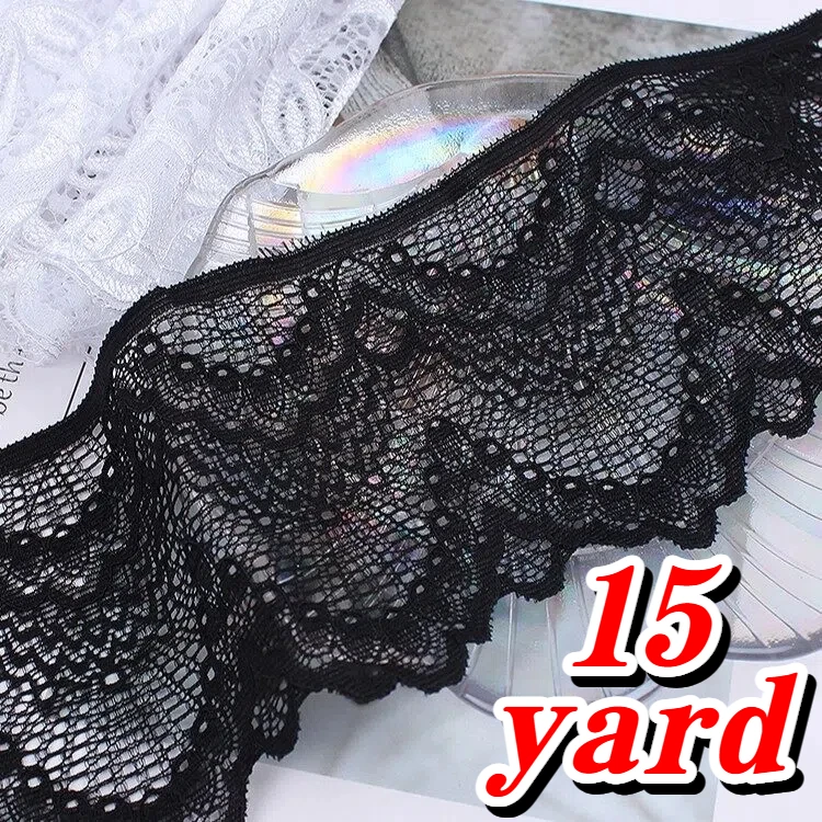 15 mètres de bordure en dentelle élastique exquise, largeur 8. 66 pouces-motif de broderie florale noir et blanc, 15/10/5/3/1 mètres adapté aux jupes, aux accessoires vestimentaires, aux extensions de