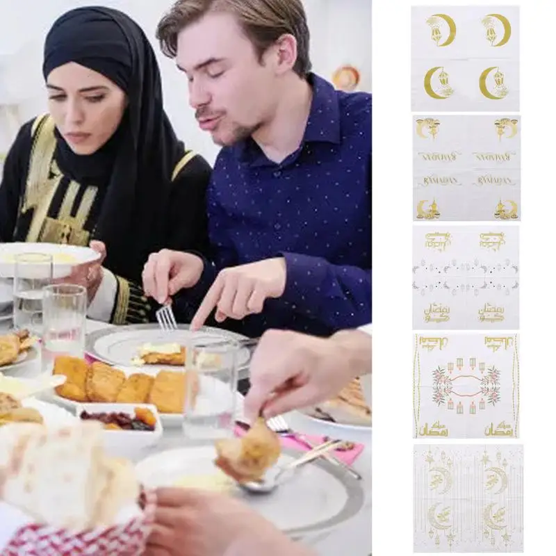 Serviettes de Table en papier jetables, 20 pièces, sûres, parfumées, douces, pour essuyage de la bouche, lune, pour la maison Eid