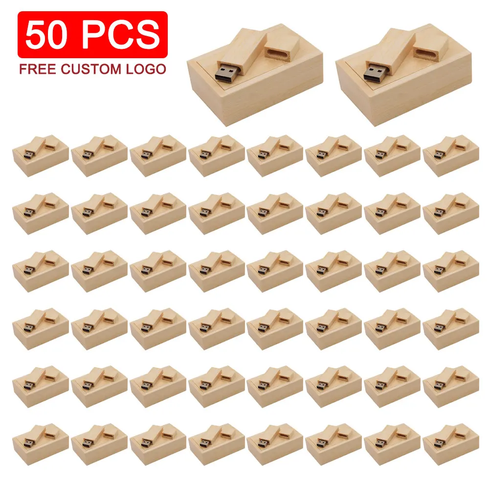 

50PCS/LOT Wooden USB 2.0 Flash Drive 128GB Free LOGO Pen Drive 64GB Bamboo with Box Memory Stick Business Creative U disk