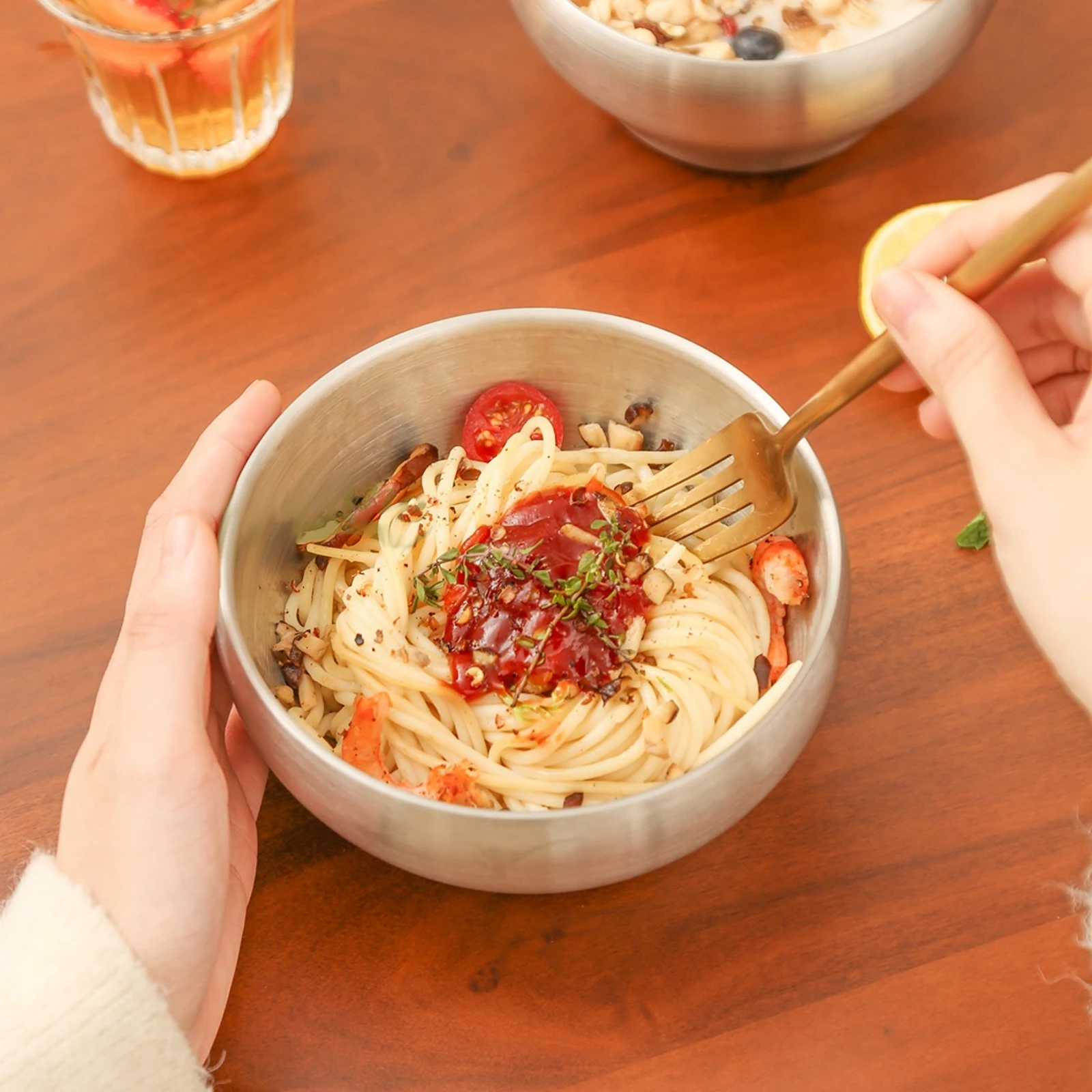 

Stainless Steel Insulated Bowl Double Wall Soup Rice Food Home Kitchen Storage Easy Clean Durability Anti Slip Bowls