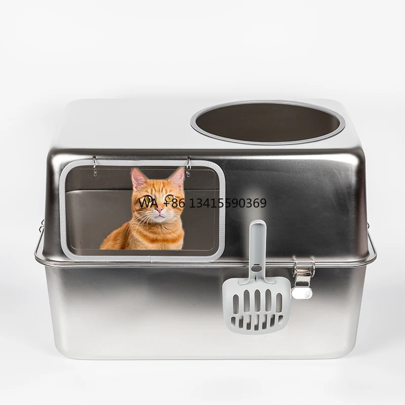

Large Capacity Detachable Stainless Steel Cat Box with Cat Scoop Easy to Clean Toilet for Medium Large Cats