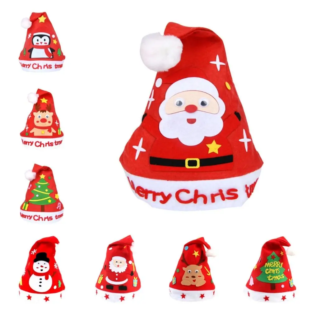 Chapéu de papai noel feito à mão em tecido não tecido Kriss Kringle Papai Noel Crianças Chapéus de artes de Natal Boneco de neve Elk DIY Chapéu de Natal Brinquedo Festa