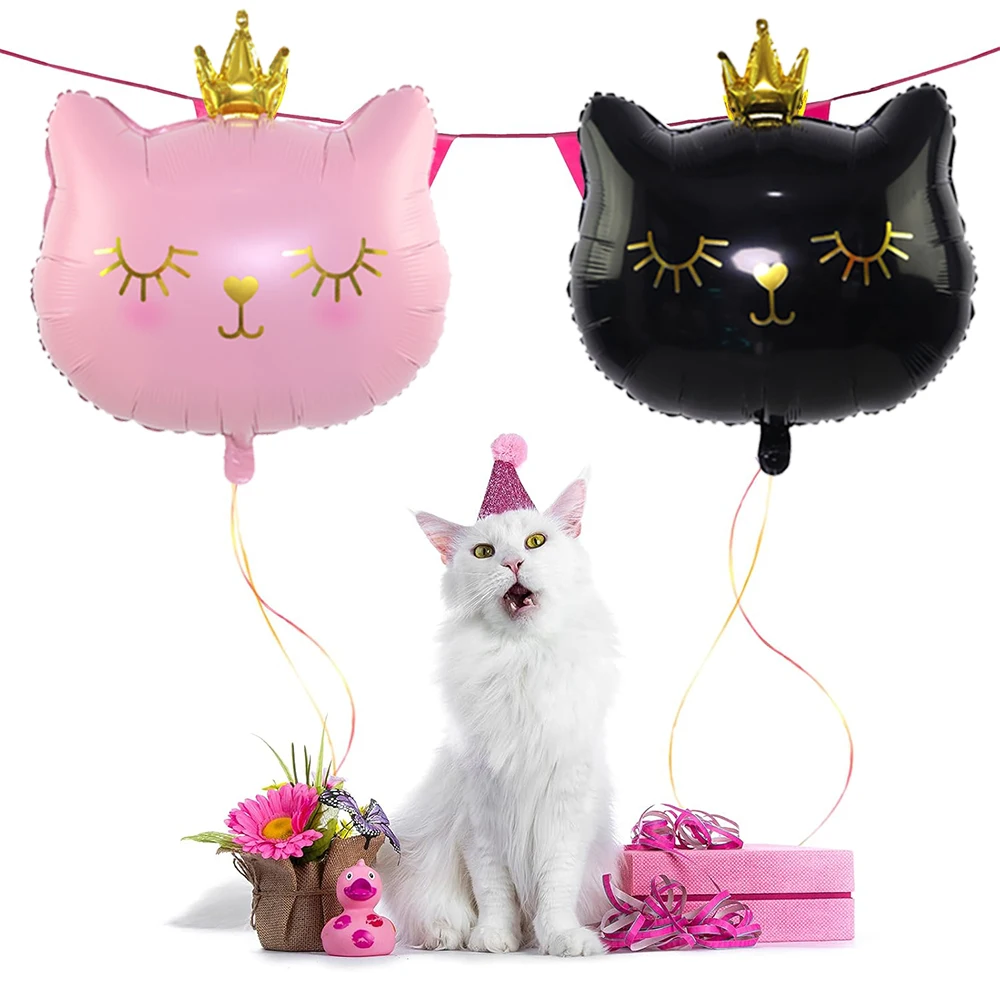 2/4 Stück Rosa Kronen-Katzen-Folienballon Niedlicher Cartoon Schwarzer Miau Haustier-Ballon Katzen-Tier-Party Geburtstagsdekoration Baby-Shower-Zubehör – Detail 5