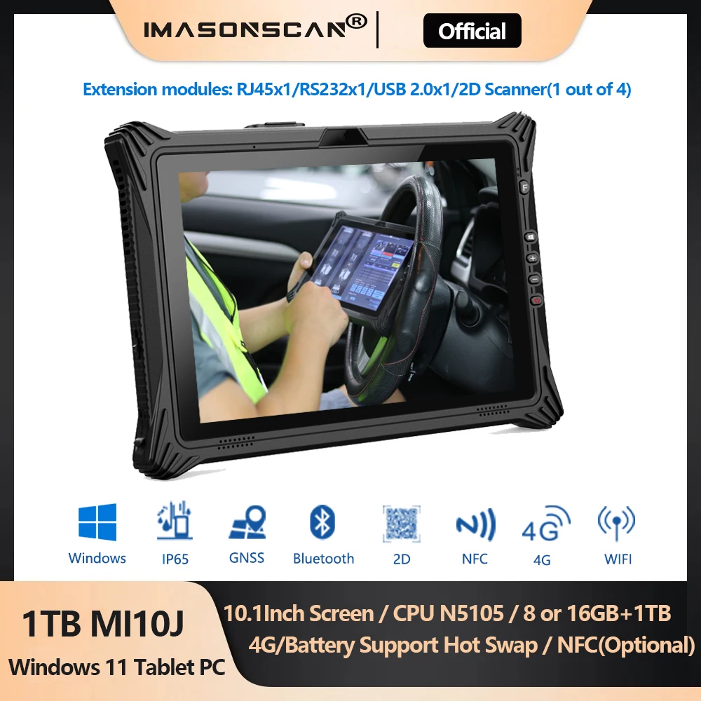 

Прочный планшетный ПК 10 дюймов, 1 ТБ, Windows 11 Pro, IP65, 4G, Wi-Fi, отпечаток пальца, RJ45 NFC RS232 MIL-STD-810H с 2D-сканером