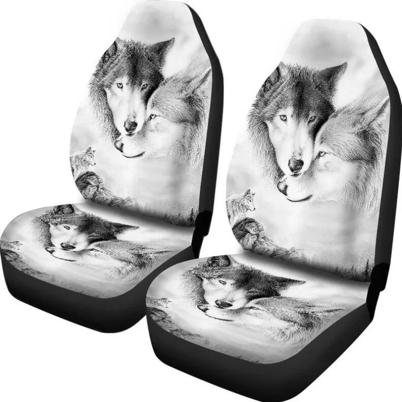 Couple Wolf Car Seat Covers  Front Universal Fit for Truck SUV Car Accessories Interior Woman Seat Covers