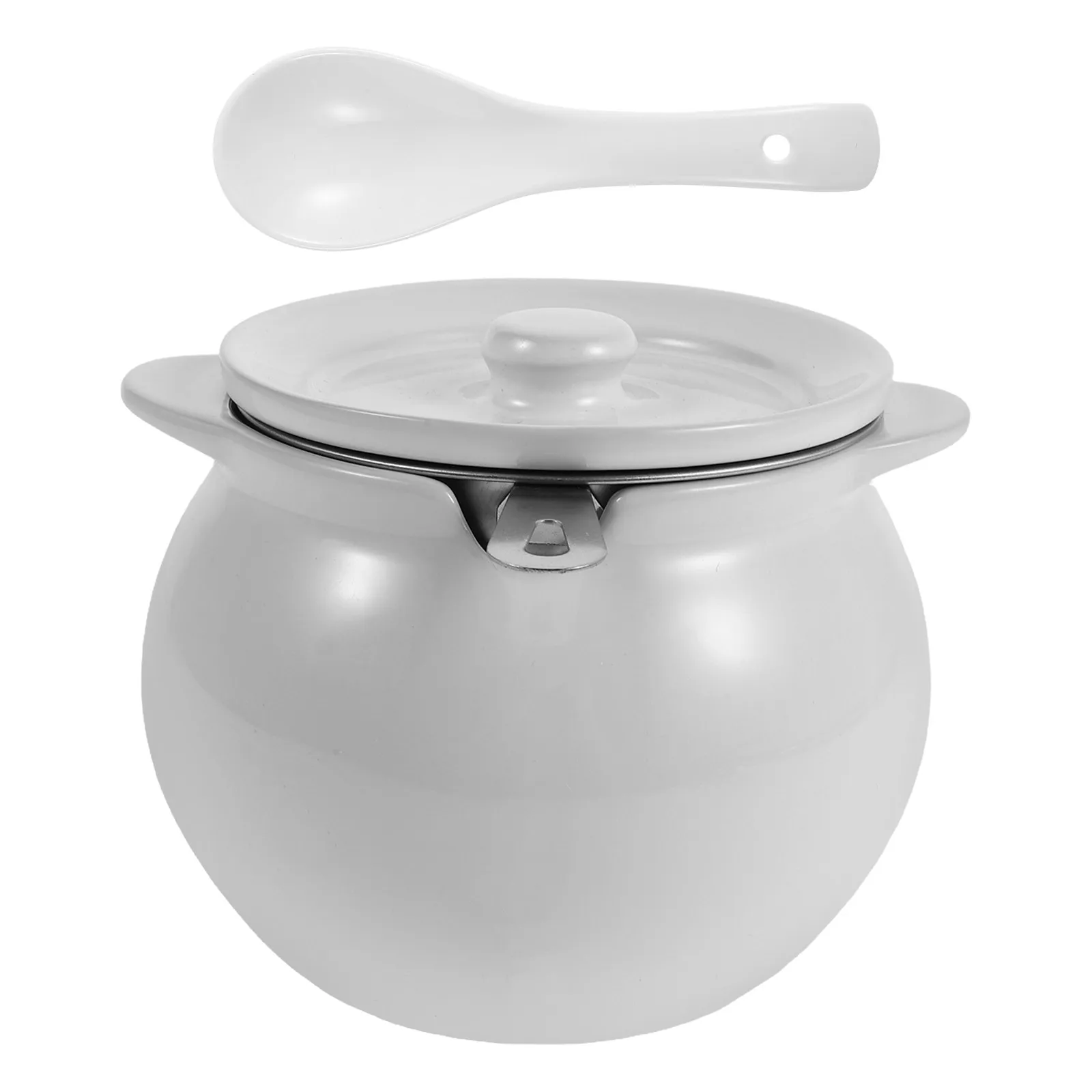 Juego de 1 recipiente de cerámica para manteca de cerdo de 700 ml con tapa, colador y cuchara, olla multiusos para almacenamiento de aceite, contenedor de grasa de grado alimenticio para encimera de cocina
