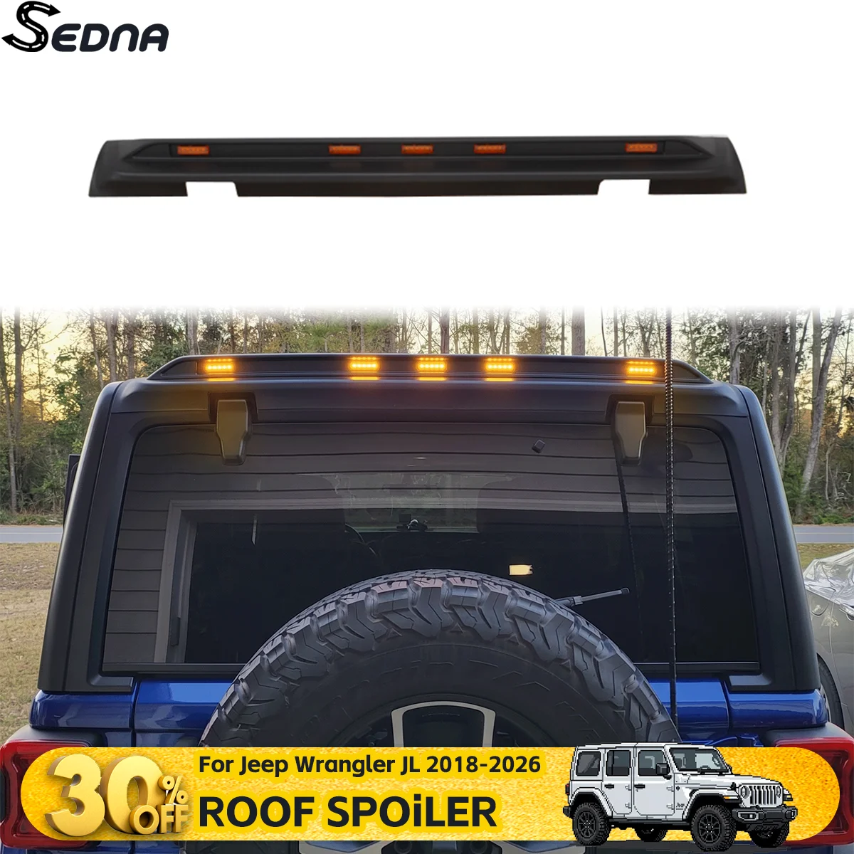 

For Jeep Wrangler JL 2018-2026 Tail Boot Lip Rear Roof Spoiler Wing Tail Lip with LED Car Guard Exterior Tuning Accessories