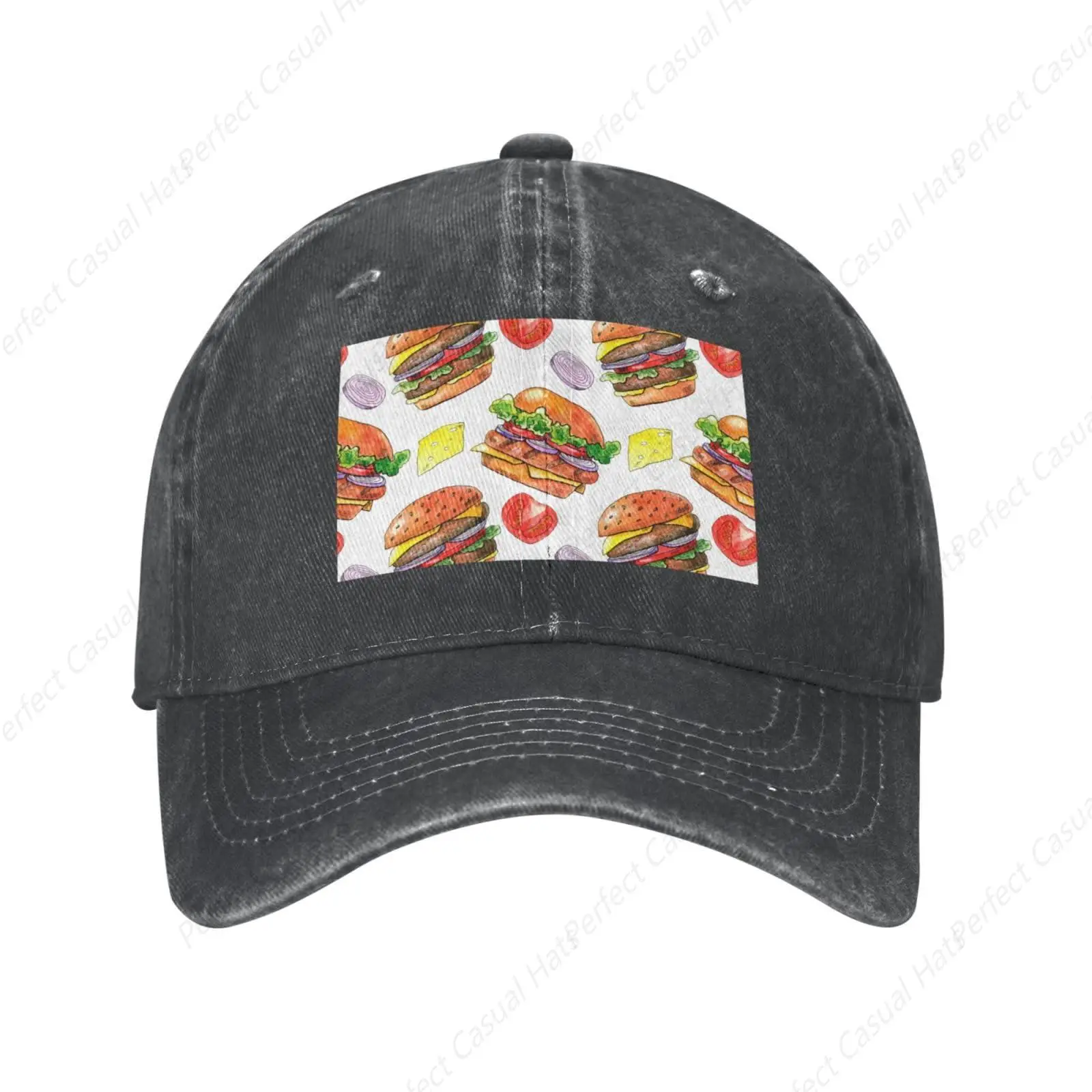 

Hot-Selling Cheese Burger Graphic Printing Sunscreen Cowboy Hat Peaked Caps Baseball Caps Trucker Hat Men Women Fashion Caps