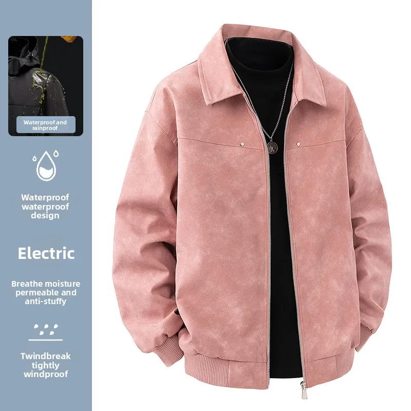 

Унисекс кожаная куртка в стиле кэжуал, ретро-стиль рабочей одежды, модная однотонная куртка для пар, кожаная мотоциклетная куртка с лацканами.