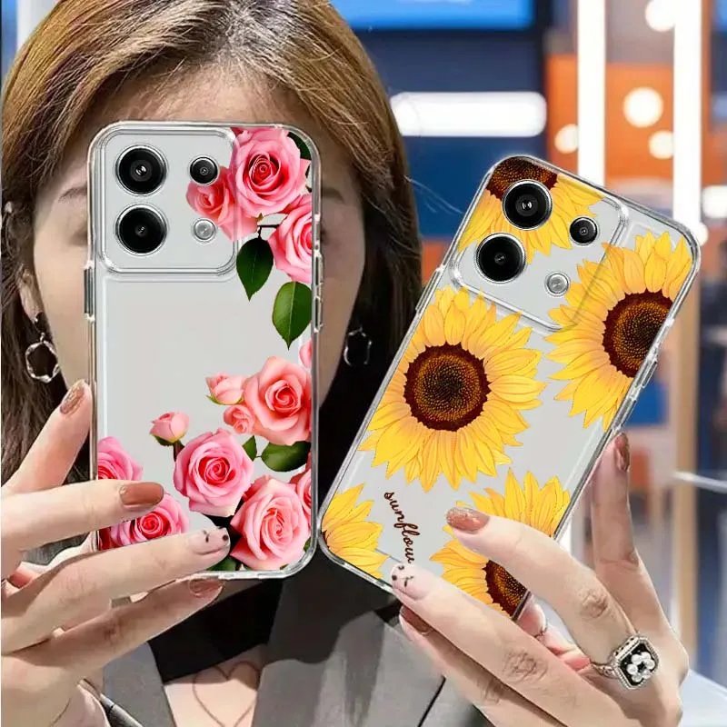 

Colorful Floral Pattern For Xiaomi Mi Poco F2 F3 F4 F5 F6 X5 X6 X7 Pro TPU Protection Transparent Phone Case