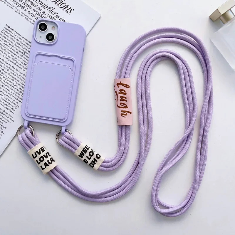 

Crossbody Lanyard with Card Holder Phone Case for IPhone 15 14 Plus 13 12 11 Pro Max Silicone Protective Shockproof Cover