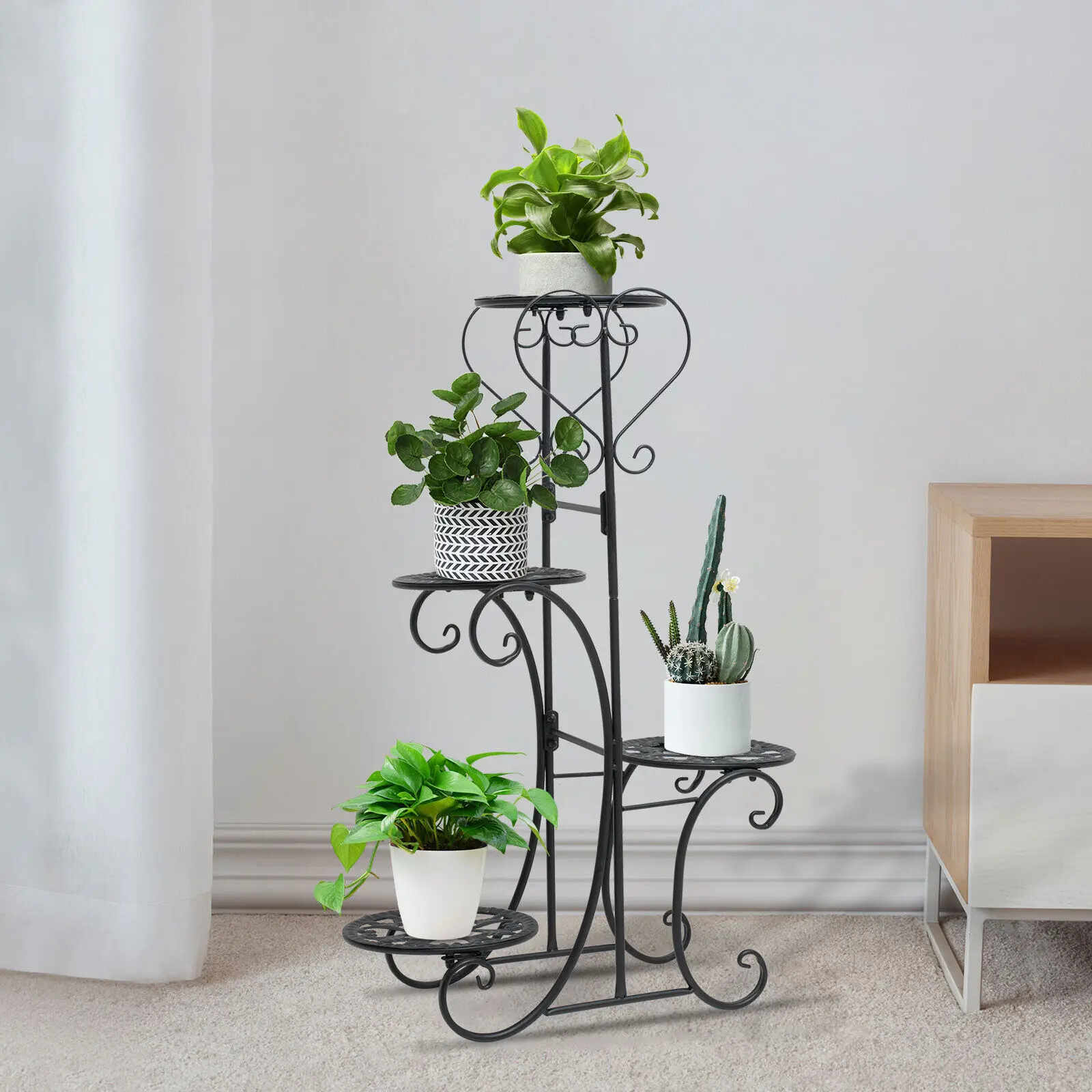 4-Tier Large Outdoor Indoor Metal Plant Stand Shelf Anti Rust Iron Garden Yard Decor Flower Rack Display Holder