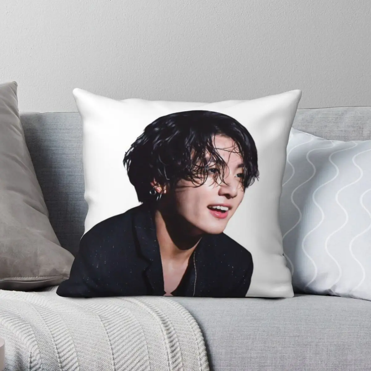 Jungkook Long Hair Hot Square Pillowcase Polyester Linen Velvet Pattern Zip Decor Home Cushion Cover Wholesale