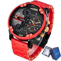 Gold Uhr Männer Luxus Marke Berühmte Dual Time Military Relogio Masculino 57mm 3D Große Fall Quarz Herren Uhren Rot männlichen Uhr