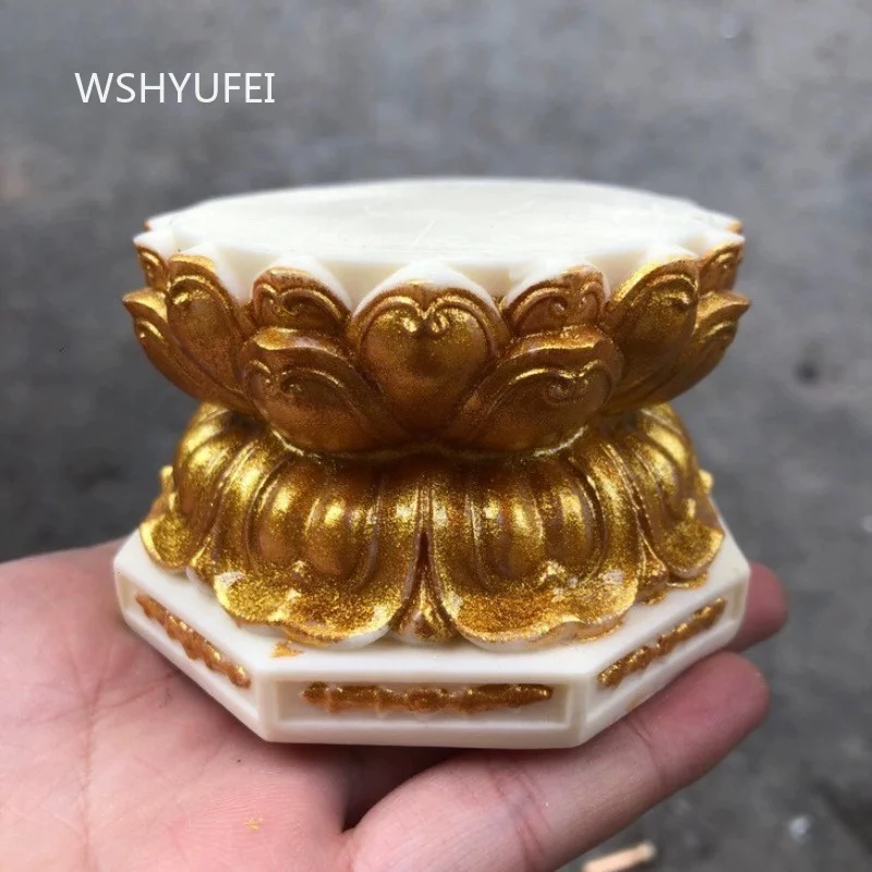 Double Layer Hexagonal Lotus Pedestal Ivory Nut Carving Buddha Statue Display Stand Guanyin Figurine Buddhist Altar Zen Decor