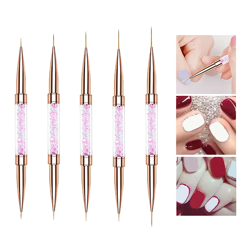 Dual-ended Nail Brush French Stripe Brushes Manicure Liner Brush 3D Tips Ultra-thin Line Drawing Pen UV Gel Painting Brushes