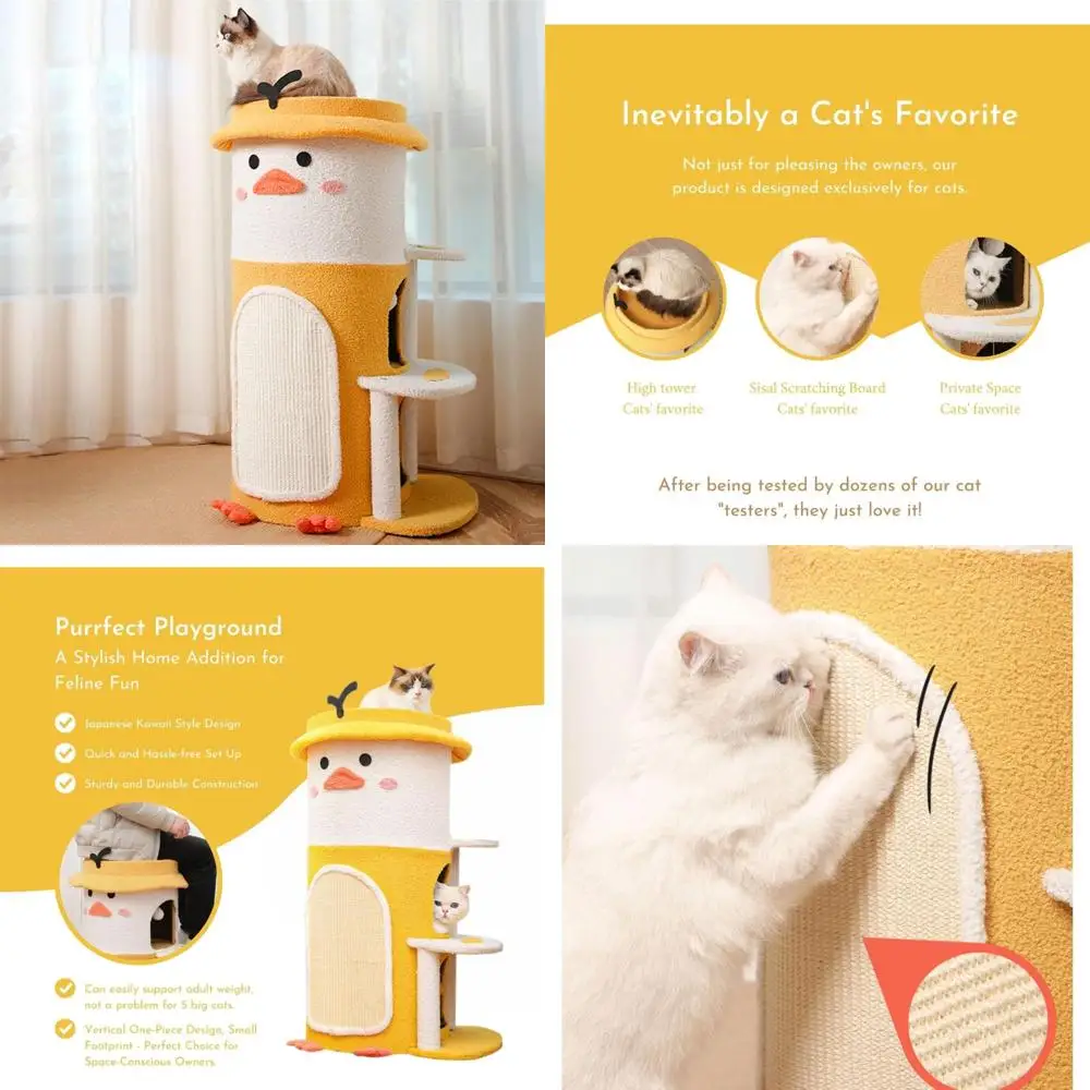 

Multifunctional Yellow Duck-Themed Cat Tree and House for Cats Up to 75Kg - Easy Assembly Cat Castle with Cute Design