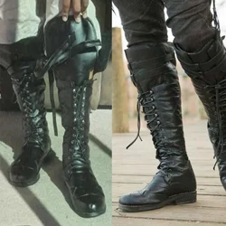 Medieval Steampunk Cosplay Boots Men Winter Larp Pirate PU Leather Shoes Carnival Party Fancy Knight Boots
