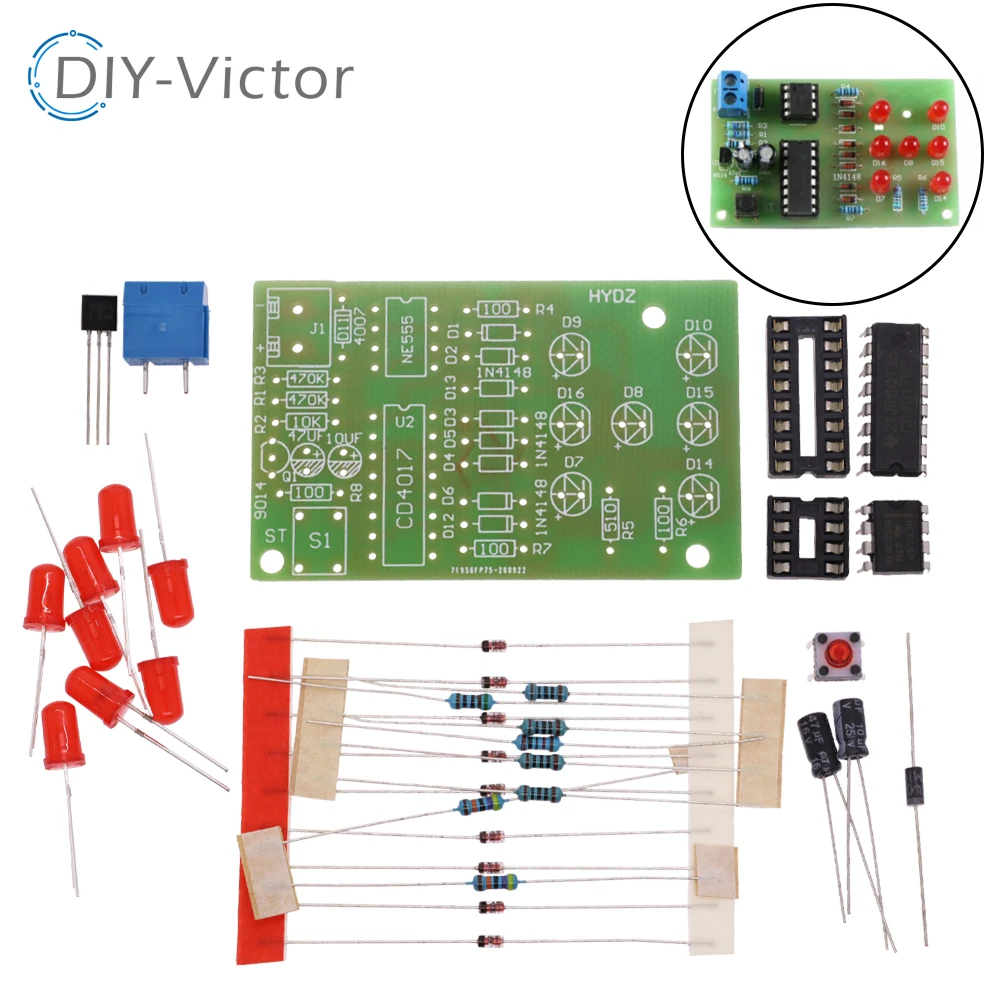 Elektroniczne kostki NE555 moduł LED CD4017 zestaw do samodzielnego montażu 5mm czerwona dioda LED 4.5-5V LED części do kości zabawa deska do krojenia Diy elektroniczna