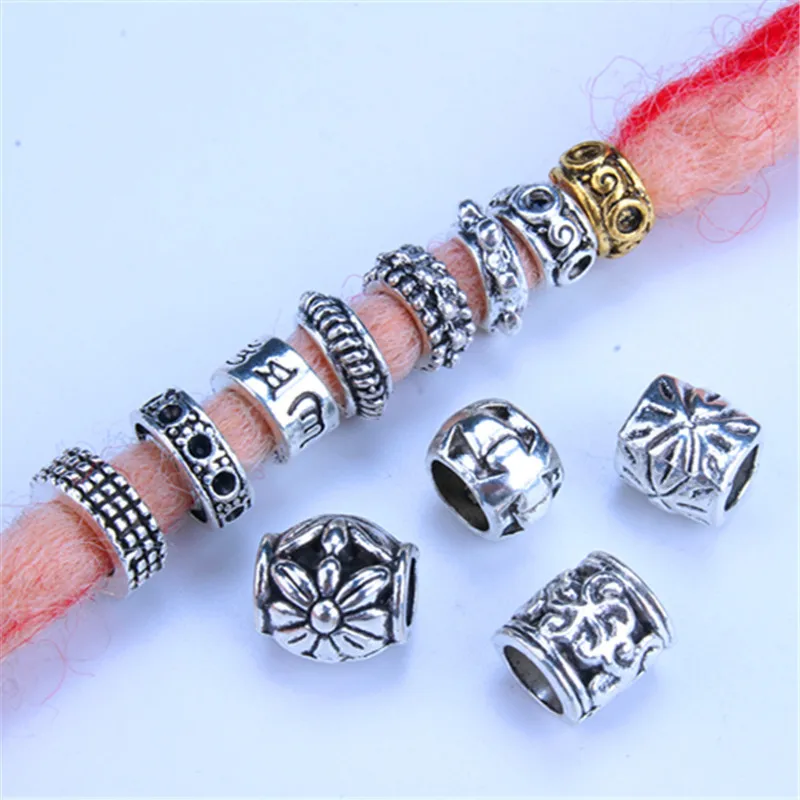 5 Pcs Silver Viking Spiral Charms Hair Braid Dread Beard Dreadlock Beads Clips Cuffs Vintage Exquisite Hair Rings Accessories