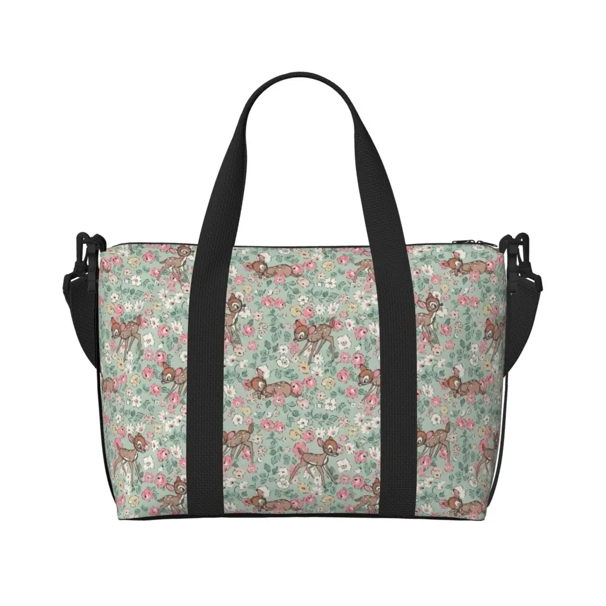 حقيبة حمل مخصصة من بامبي للنساء ذات سعة كبيرة ولطيفة على شكل غزال على الشاطئ وصالة الألعاب الرياضية