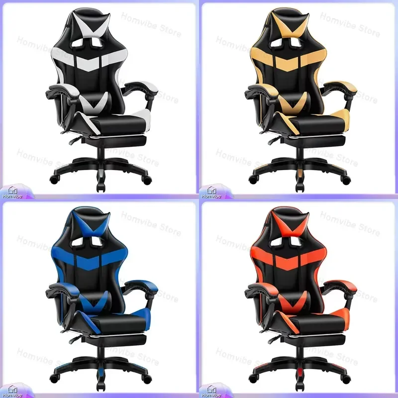 

Deluxe High-Back Ergonomic Gaming Chair with Footrest Modern PU Leather Office Chair Swivel Racing Style Computer Chair for