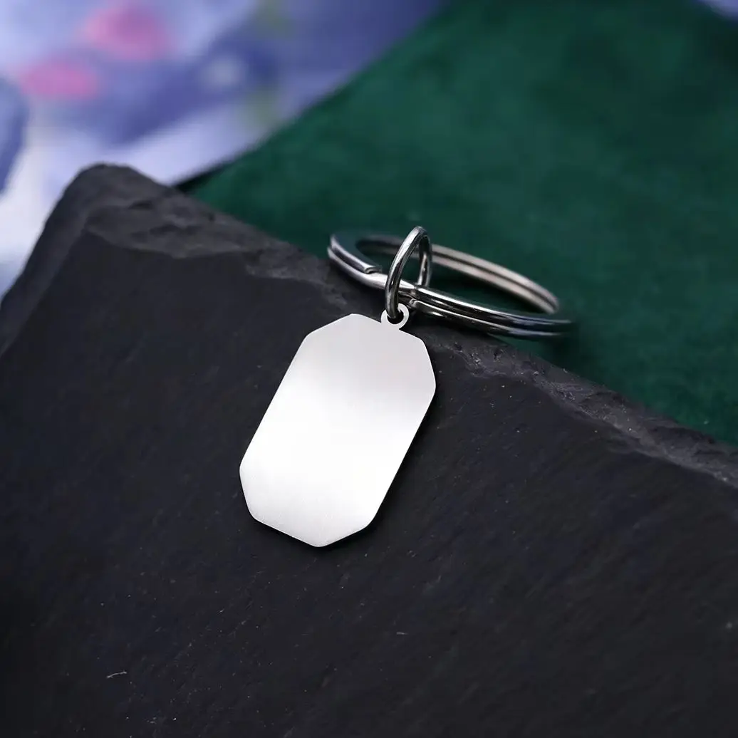 Todorova Stainless Steel Blank Rectangle Tag Keychain Charm Pendant, Gold Polished Beveled Edge Key Ring