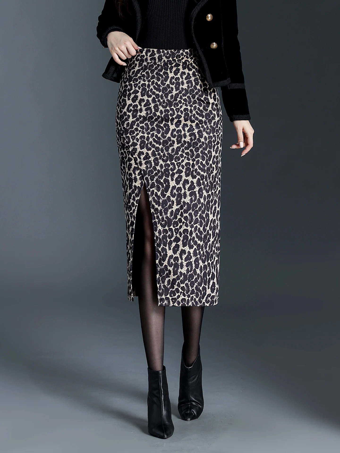 

ZUZK Leopard Print Bodycon Pencil Skirt Women Autumn Winter High Waist Casual Female Streetwear Sexy Mid-long Skirts