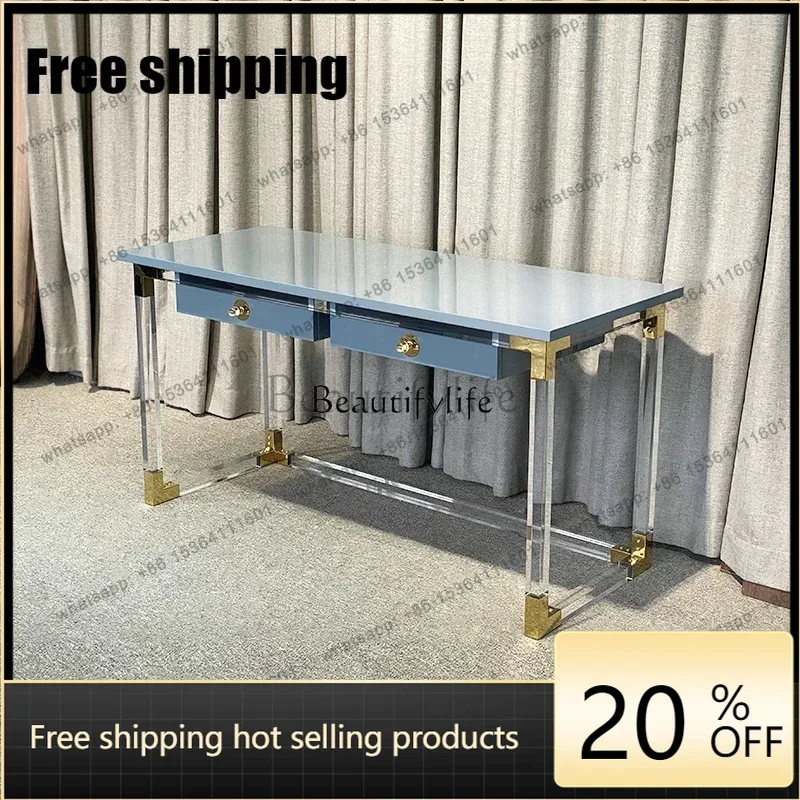 HJ Modern light luxury transparent acrylic desk plexiglass metal combined writing deskSSS
