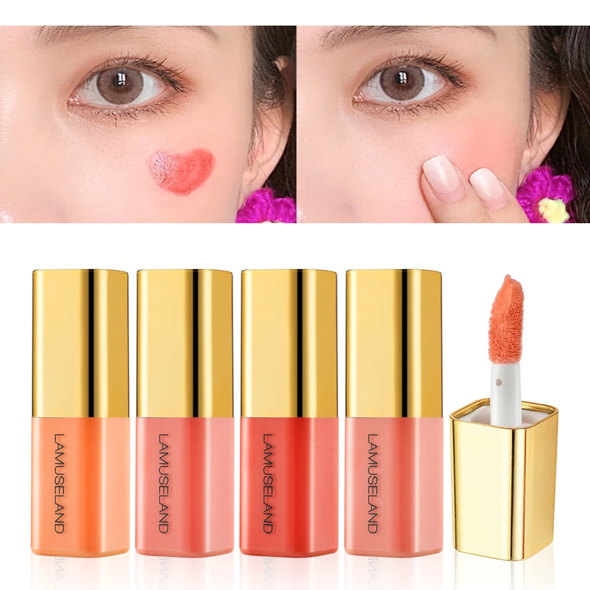 Tinted Moisturizing Liquid Blush Cream Multi-Use Lips Cheek Eye Shadow Makeup Rouge Contour Matte Orange-red Mini Blusher Stick