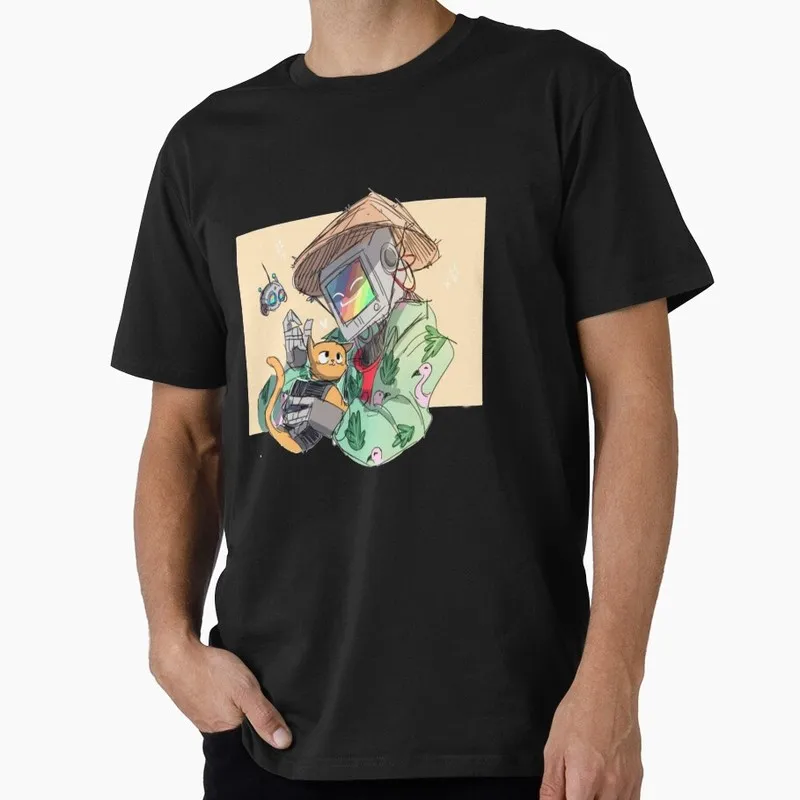 Stray Video Game Cat Graphic T‑Shirt O‑Neck Short Sleeve Unisex Tees Cyberpunk Stray Cat Print Casual Streetwear For Gamer Fans