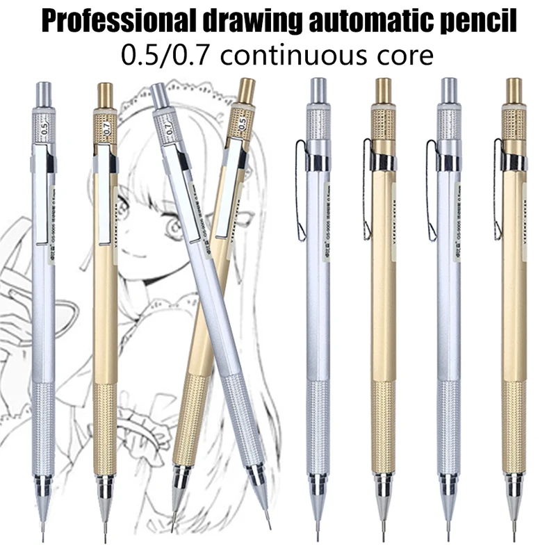 0.5 0.7mm Gold Silver Automatic Pencil Hb Lead Core Smooth Writing Art Sketching Painting Writing Simple Stationery Supplies