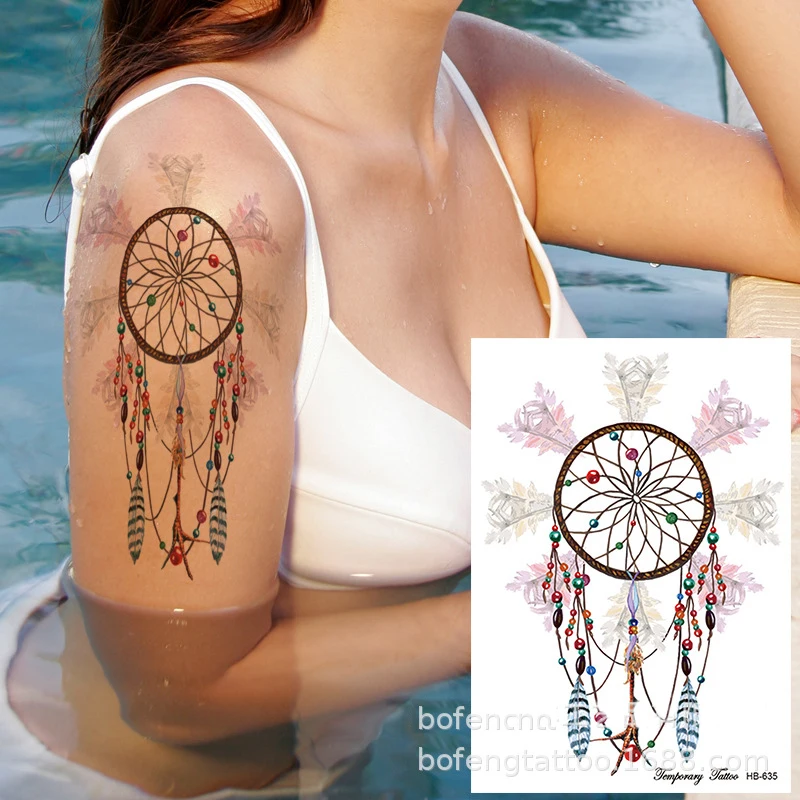 Watercolor Dream Catcher Temporary Tattoo Stickers Fashion Body Art Painting Flash Tattoo Girls Flower Arm Feather Fake Tattoos