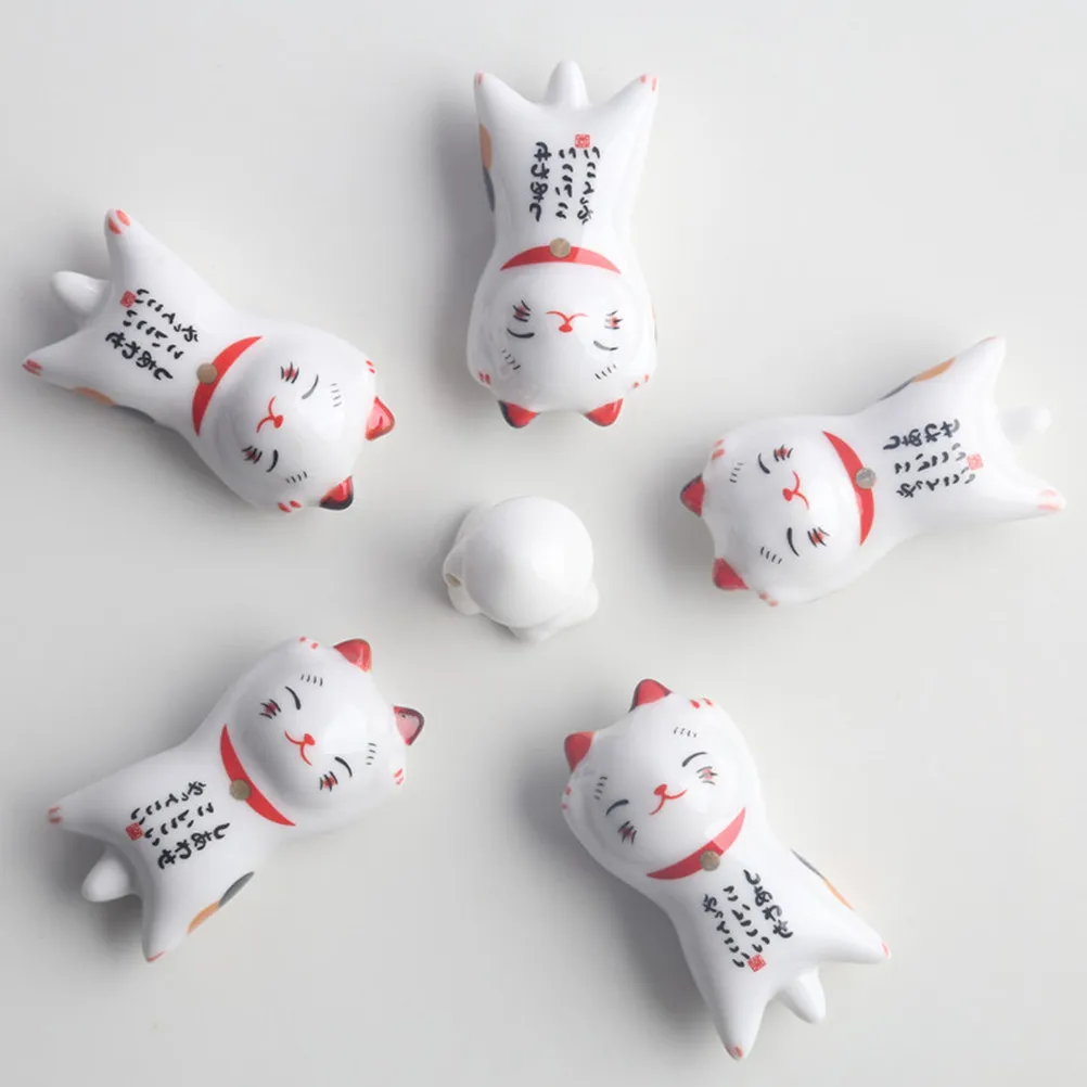 6Pcs Easy Clean Ceramic Cat Style Chopstick Pillow Holder Tableware Organizer for Kitchen Dining Room Japanese Inspired Gift