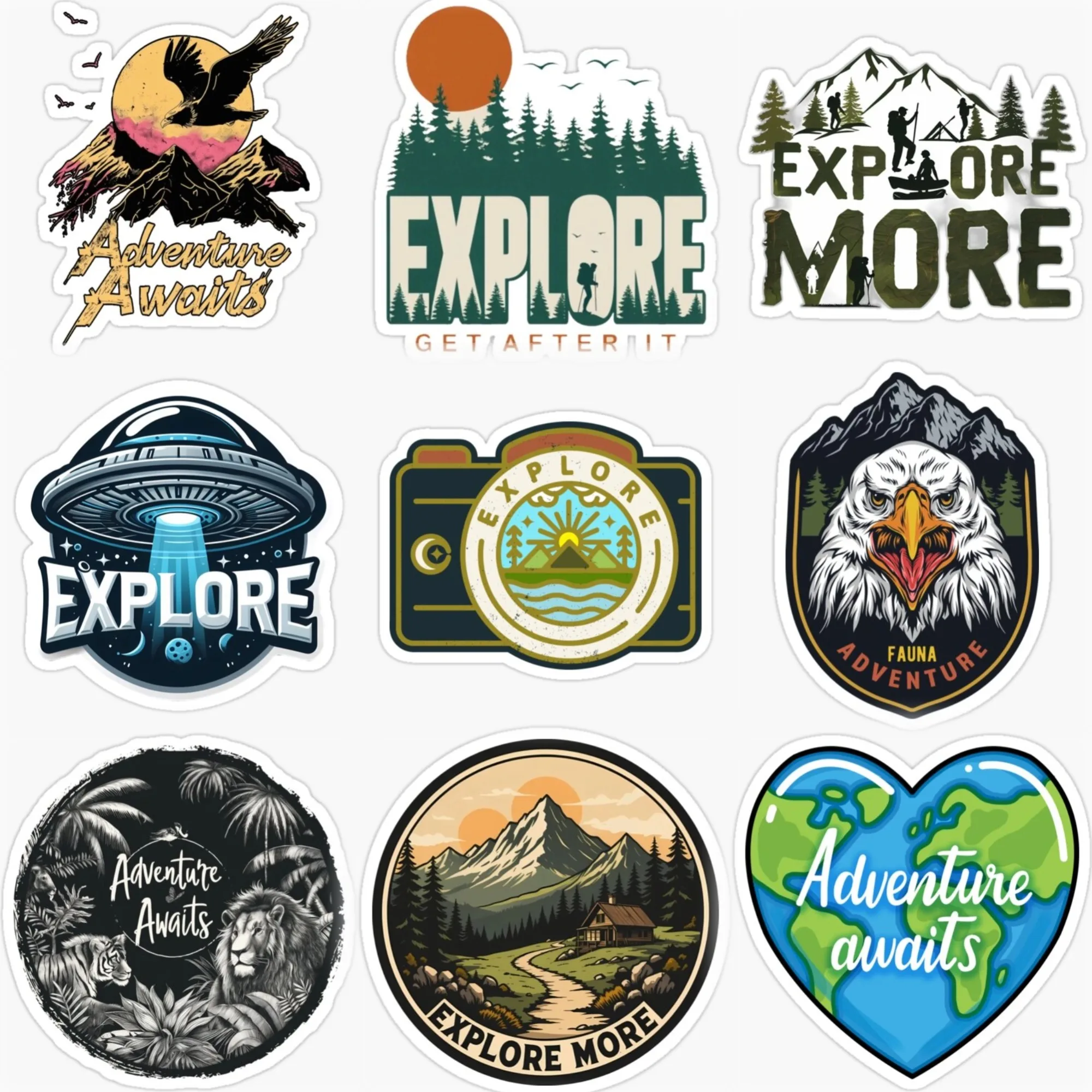 

Adventure Awaits Travel Camping Mountain Car Stickers for Van Bicycle Motorcycle Helmet Bumper Decal Accessories
