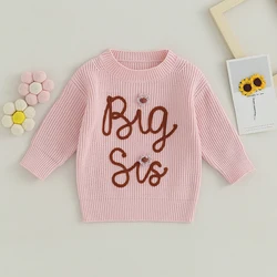 Toddler Baby Girl Knit Sweater Big Sister Letter Embroidery Sweatshirt Long Sleeve Pullover Tops Winter Clothes