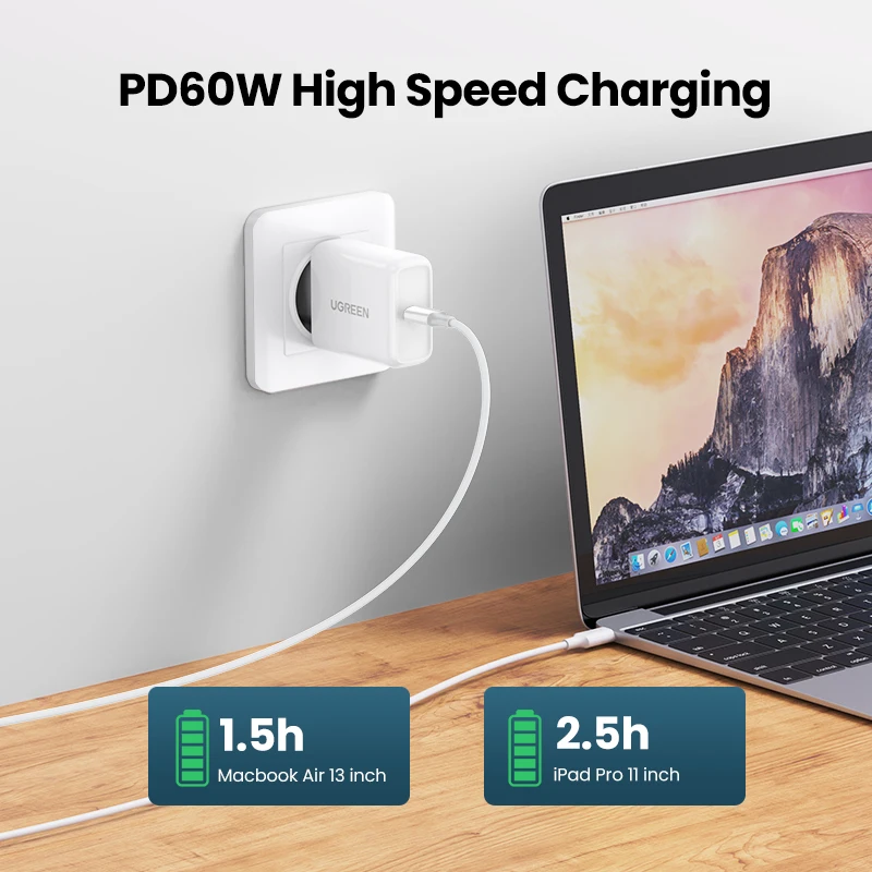 UGREEN 2 팩 USB C to USB C 타입 케이블 60W, 삼성 맥북 아이패드 프로 USB C 타입 3A 고속 충전 4.0