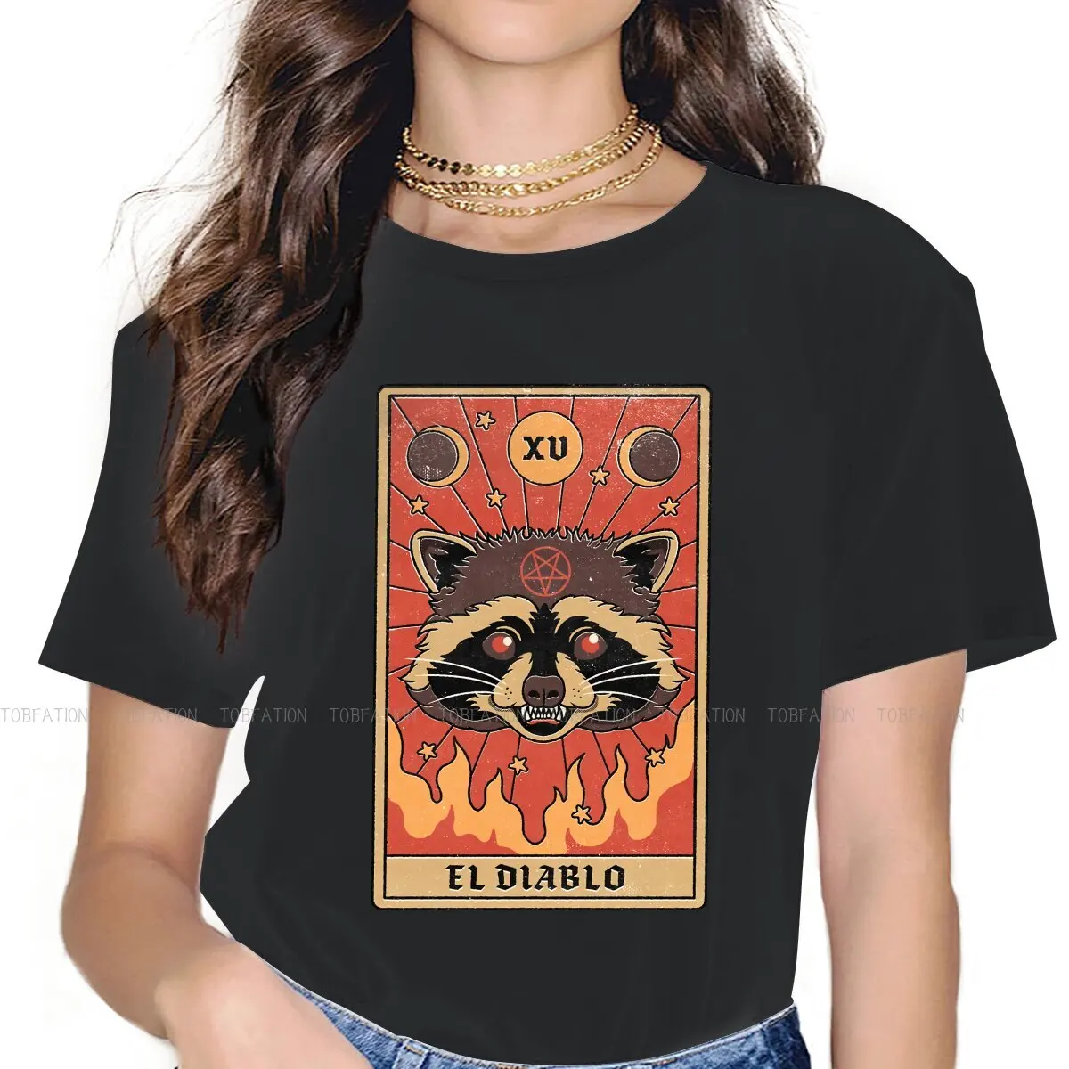 El Diablo Classic TShirt For Women Racoon Animals Tops Style Lady T Shirt 5XL Soft Print Loose