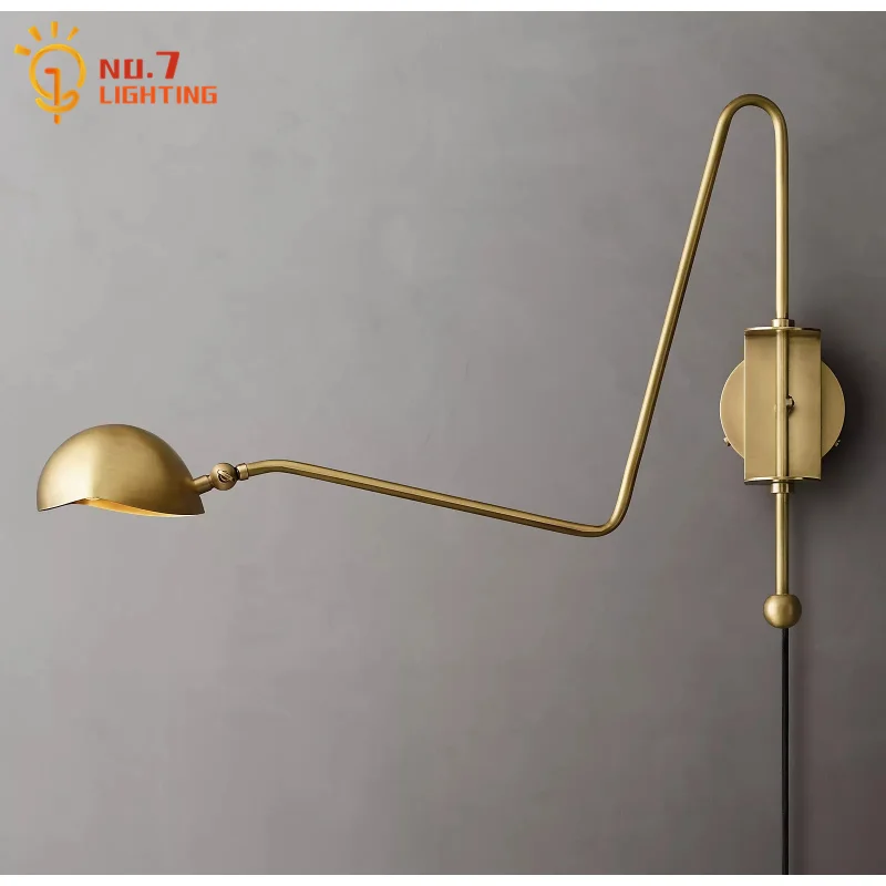 Nordic Design Black/Gold Lustre Copper Wall Lamp Swing Arm Modern Wall Sconces Living Room Bedroom Bedside Background Restaurant