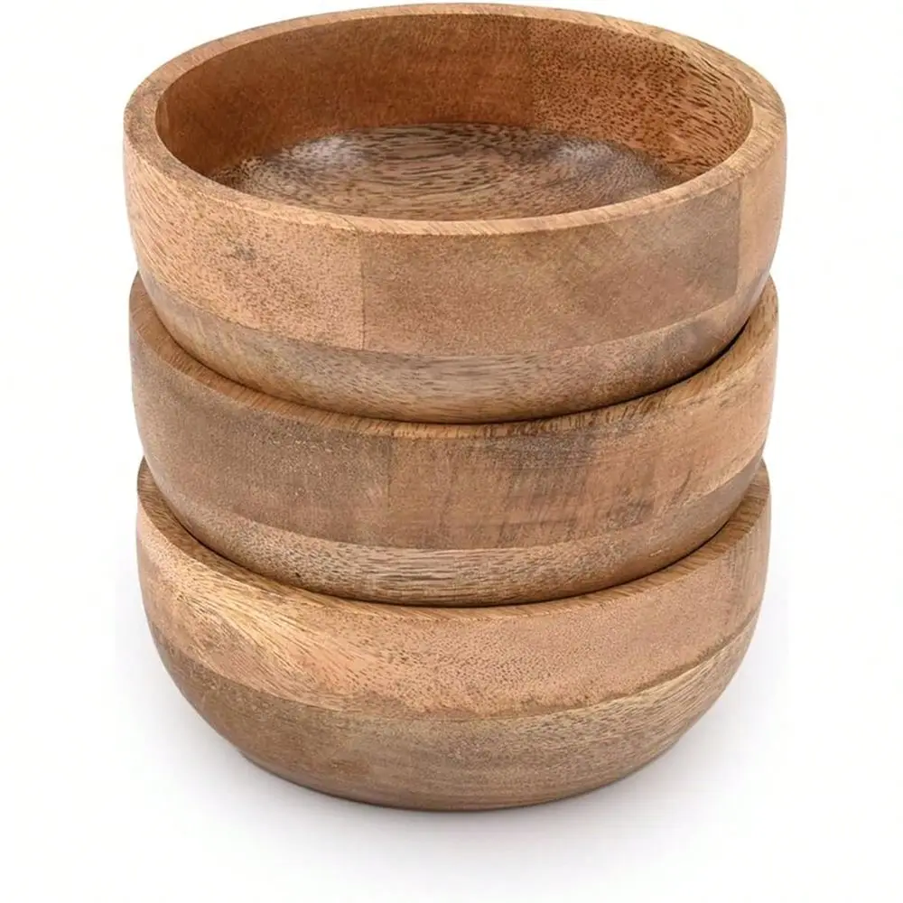 Tazón redondo de madera de mango, perfecto para nueces, dulces, aperitivos, snacks, aceitunas y salsa. Tiene un aspecto absolutamente hermoso con tu conjunto de cocina.