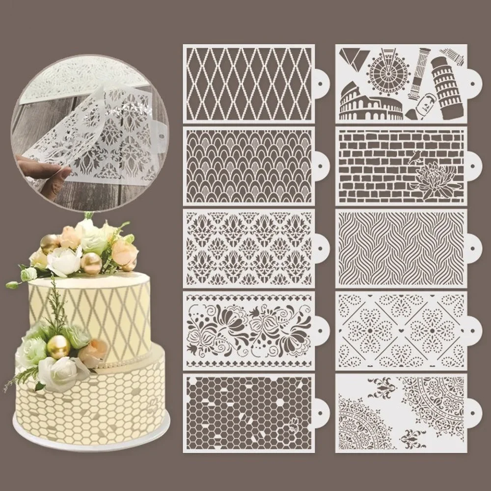 Fondant Cake Lace Stencils Flower Spike Sugar Sieve Mold Cake Stamp Embossing Mold Wedding Party Cake Stencil Edge Decor Tools