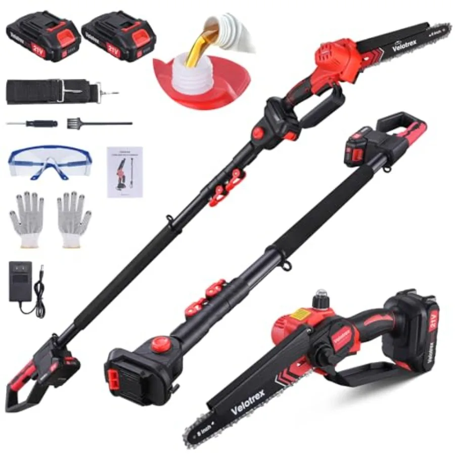 2-IN-1 Cordless Pole Saw and Mini Chainsaw with 8-Inch Brushless Electric Motor for Efficient Tree Trimming Features Auto Oilin