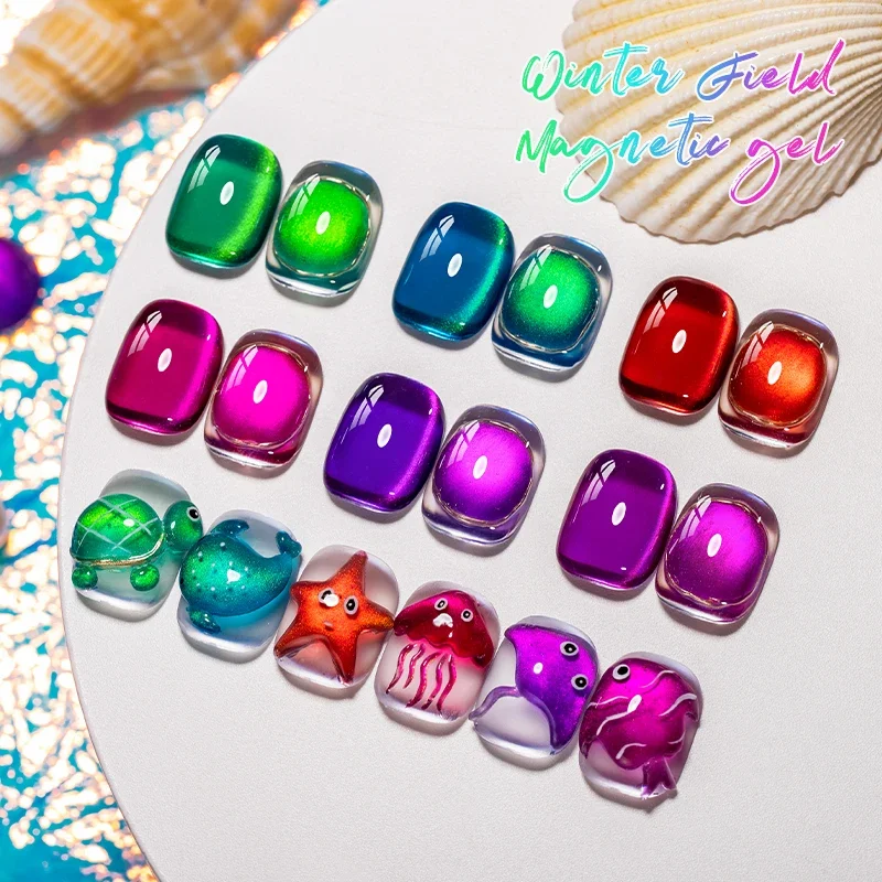 7 stücke Winter Feld Katze Magnetische Gel Nagellack Set Ozean Tier Katze Magnetische Design Semi Permanent UV Gel Lack Soak off Nägel